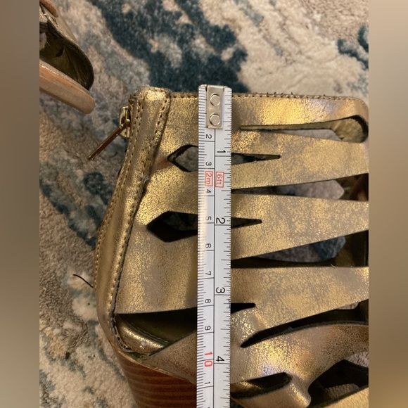 Call It Spring Gold Metallic Bootie Lace Up Block High Heels Zip Up Chunky | 7.5 - Picture 14 of 15